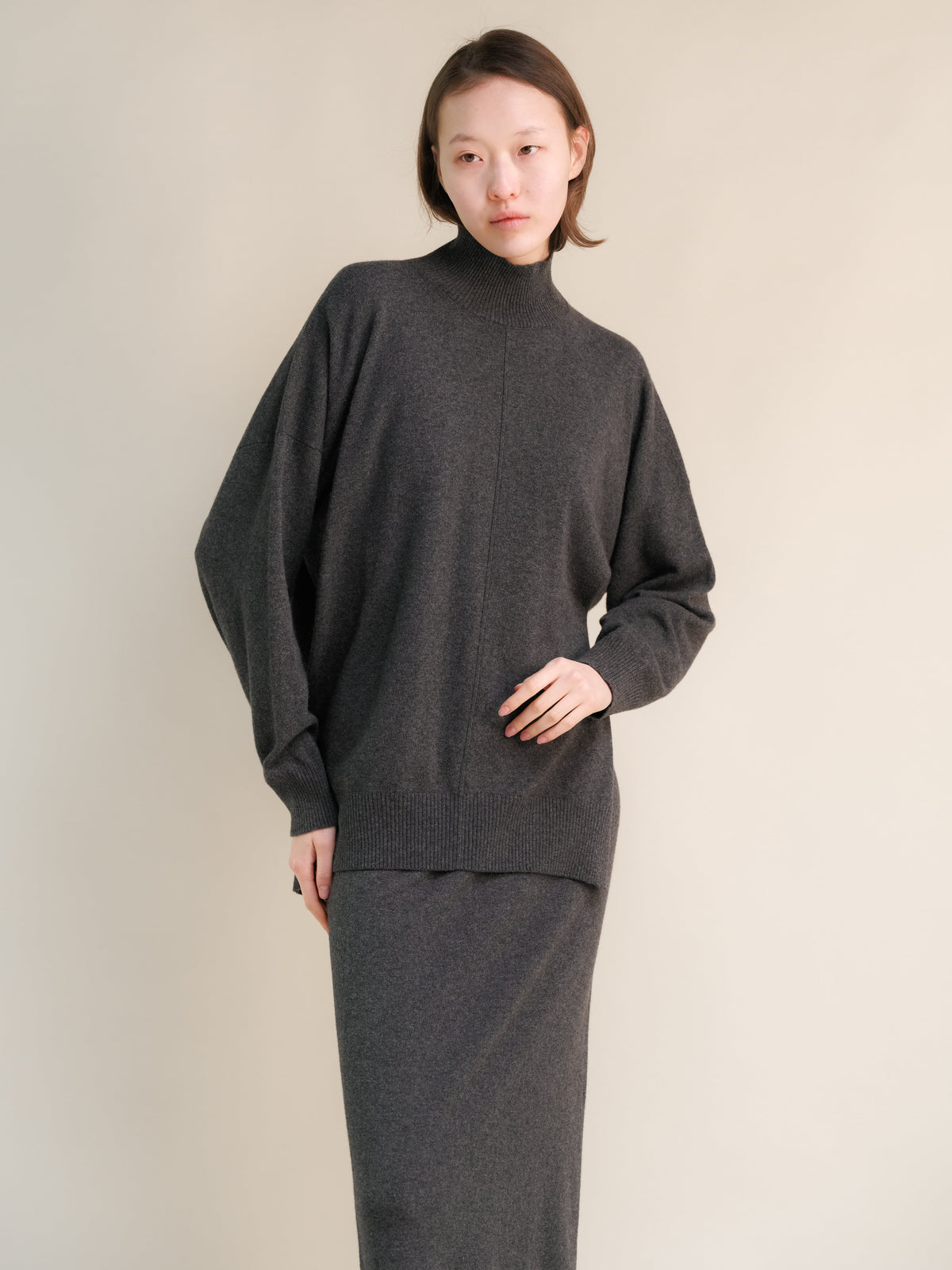 Cashmere Mix High Neck with Side Slits