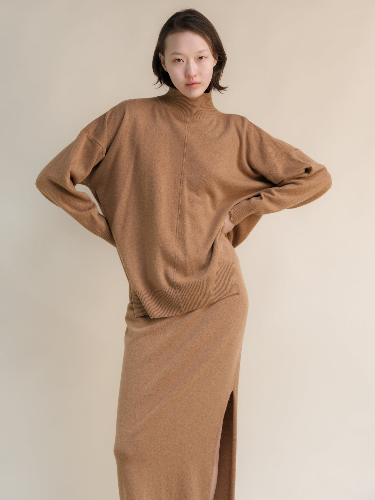 Cashmere Mix High Neck with Side Slits