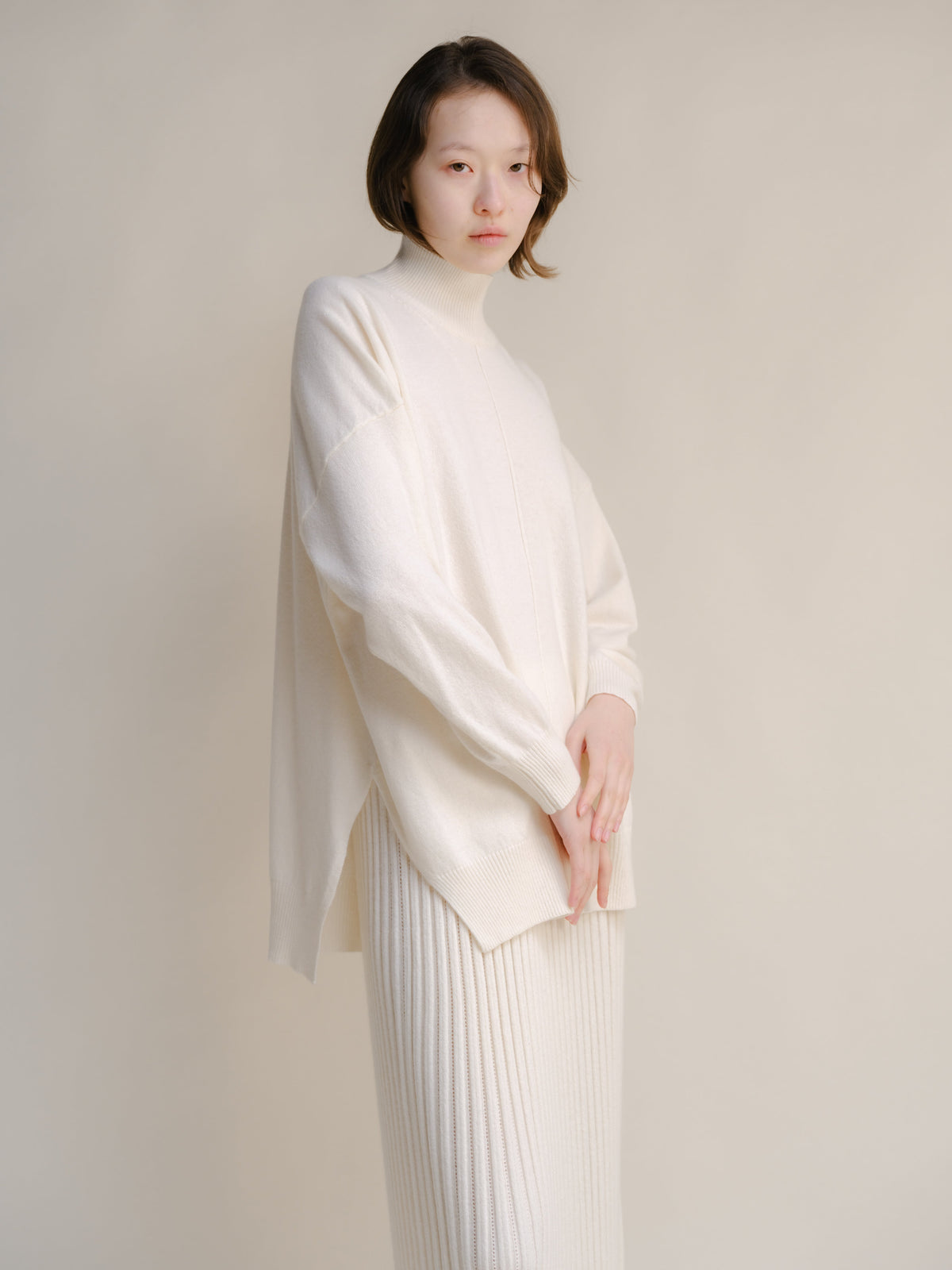 Cashmere Mix High Neck with Side Slits