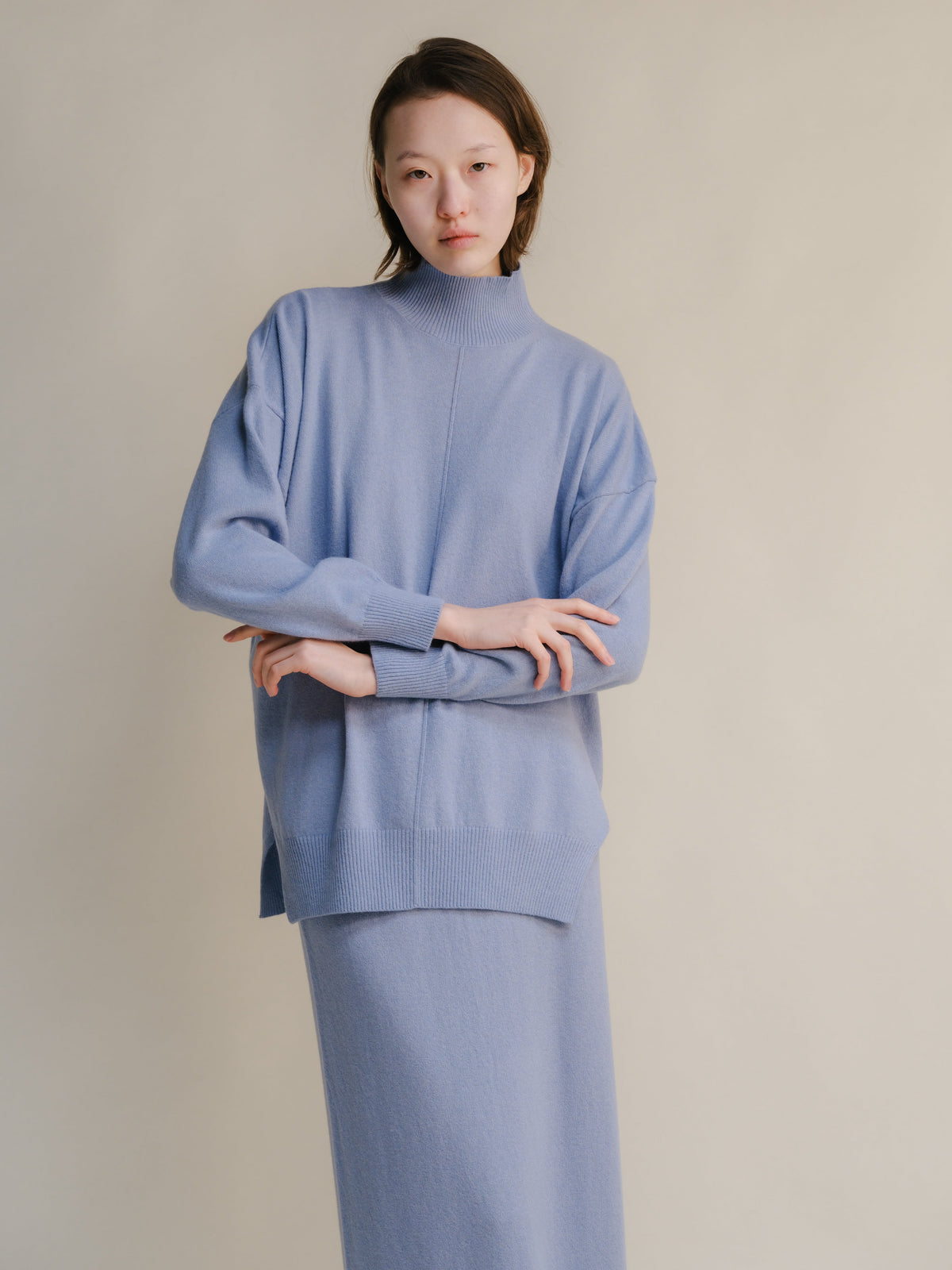 Cashmere Mix High Neck with Side Slits