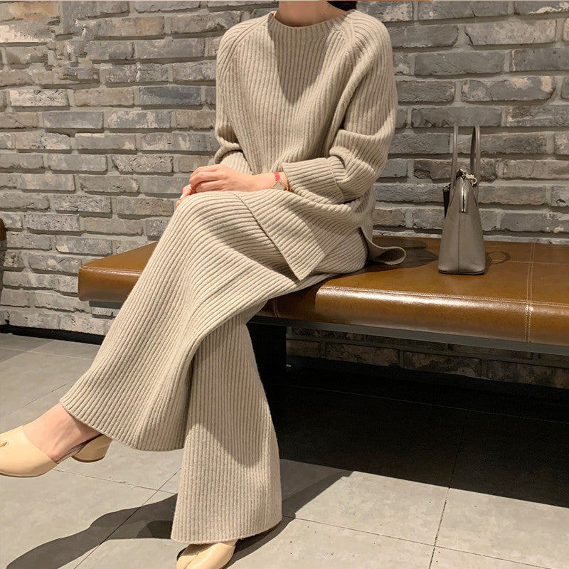 Thick Heavier Cashmere Women Sweater Pants Set